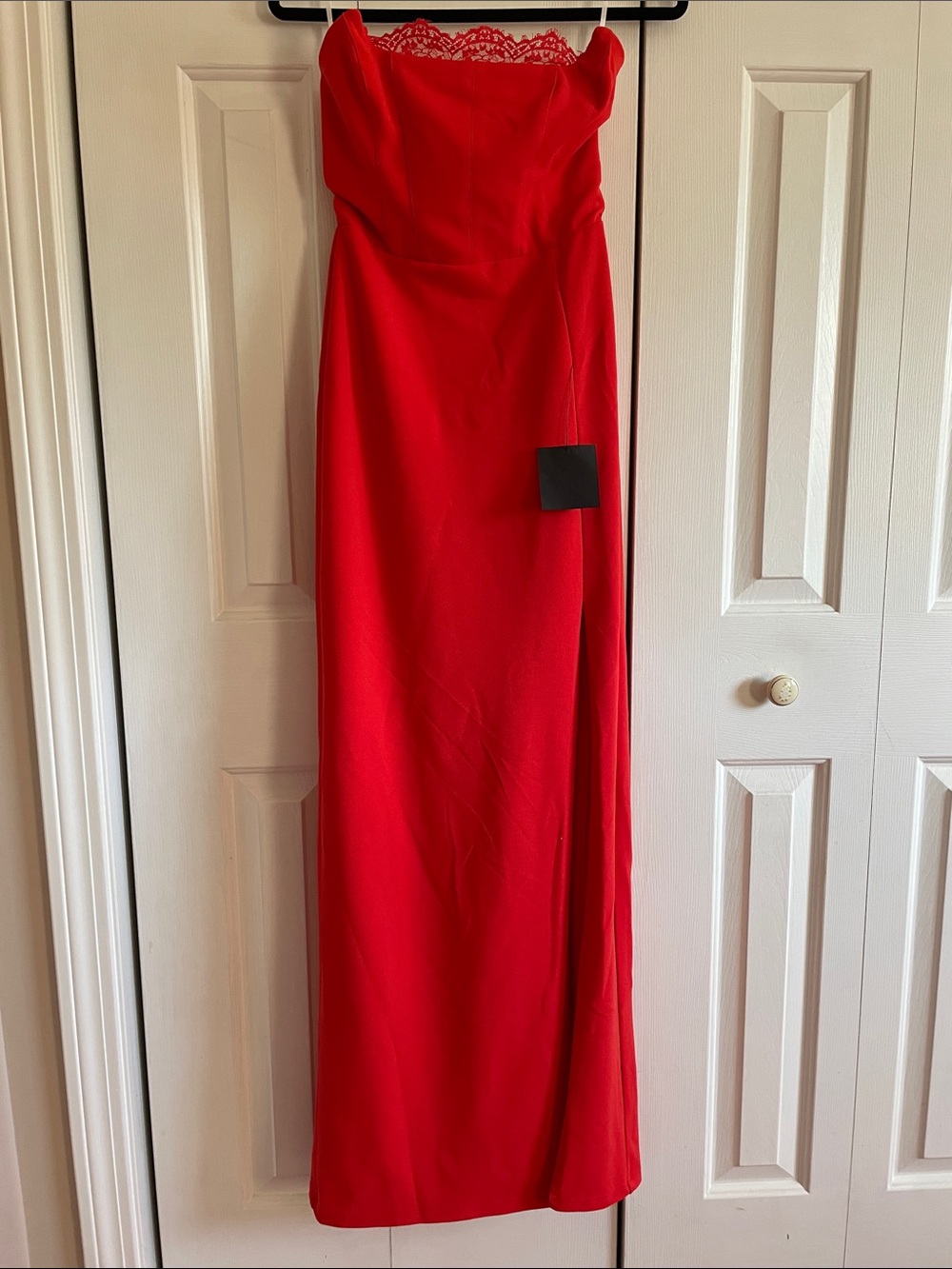 Lulu's Memorably Iconic Red Strapless Lace Bustier Maxi Dress